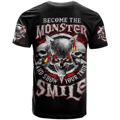 Satan Skull T-Shirt Become The Monster And Show Your True Smile Graphic Tee