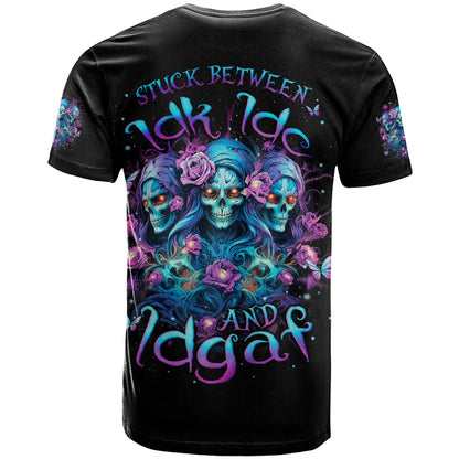 Rose Skull T-Shirt Stuck Between IDK IDC And IDGAF Graphic Tee
