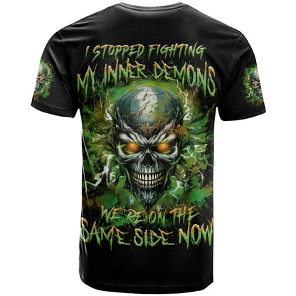 Old Skull T-Shirt I Stopped Fighting My Inner Demons We On The Same Side Now Graphic Tee