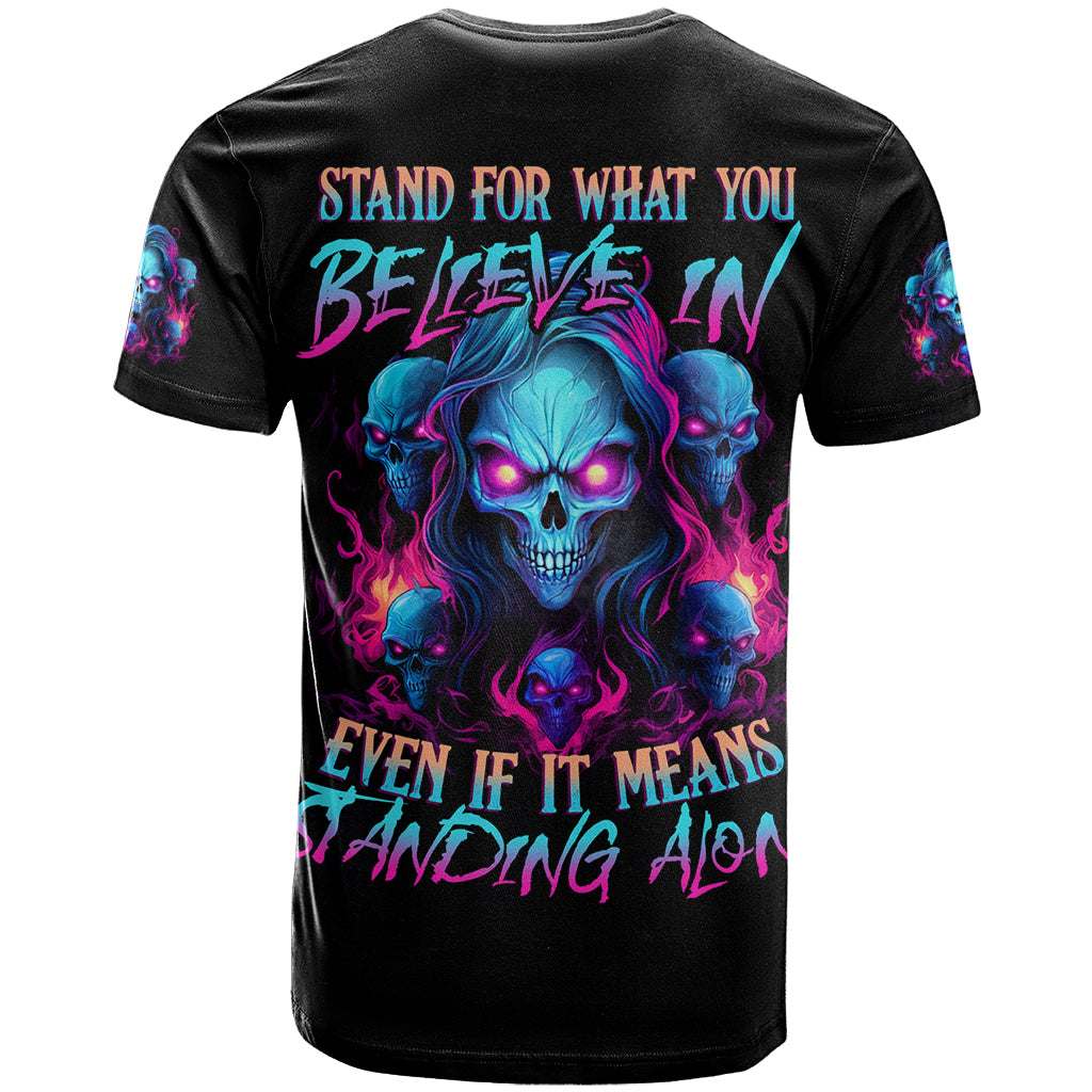 Lady Skull T-Shirt Stand For What You Believe In Even If It Means Standing Alone Graphic Tee
