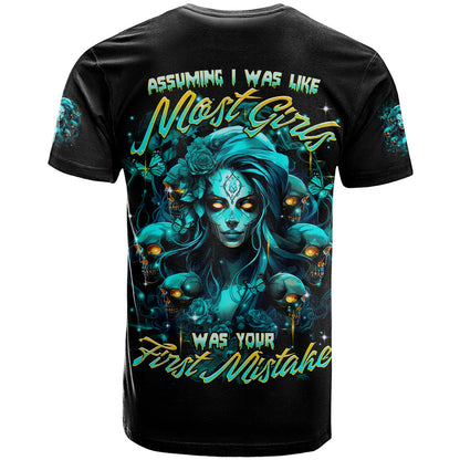 Lady Skull T-Shirt Assuming I Was Like Most Girls Was Your First Mistake Graphic Tee