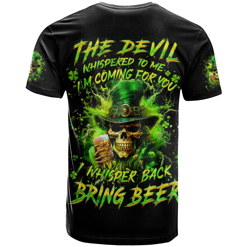 Irish Skull T-Shirt The Devil Whispered To Me I'm Coming For You I Whisper Back Bring Beer Graphic Tee