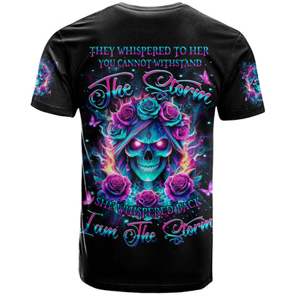 Rose Skull T-Shirt She Whispered Back Iam The Storm Graphic Tee