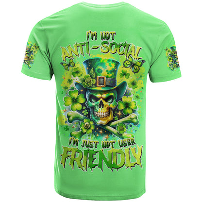 Irish Skull T-Shirt I'm Not Anti Social I'm Just Not User Friendly Graphic Tee