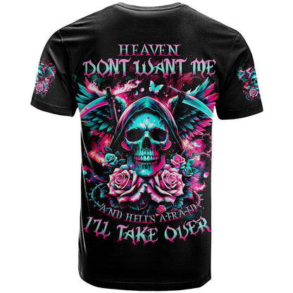 Rose Skull T-Shirt Heaven Don't Want Me And Hell's Afraid I'll Take Over Graphic Tee