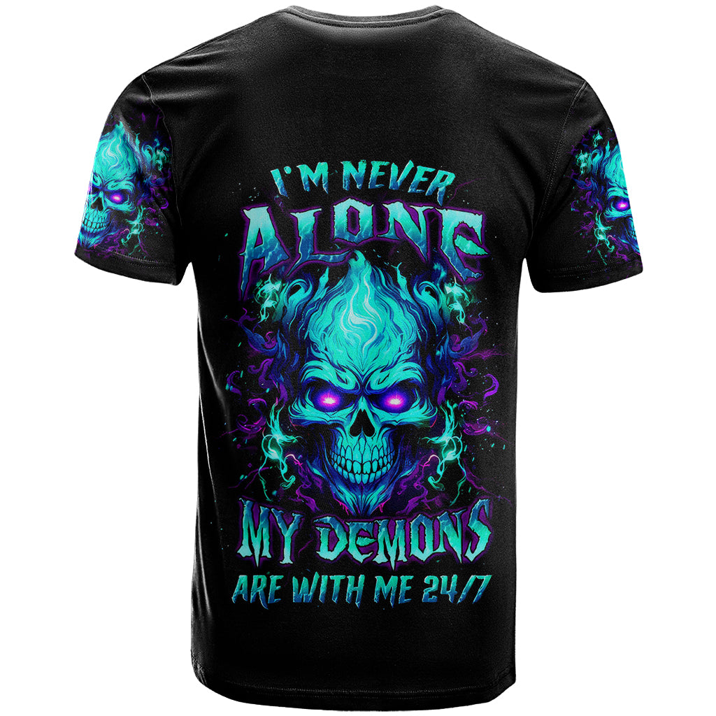 Flame Skull T-Shirt I'm Never Alone My Demons With Me 24/7 Graphic Tee