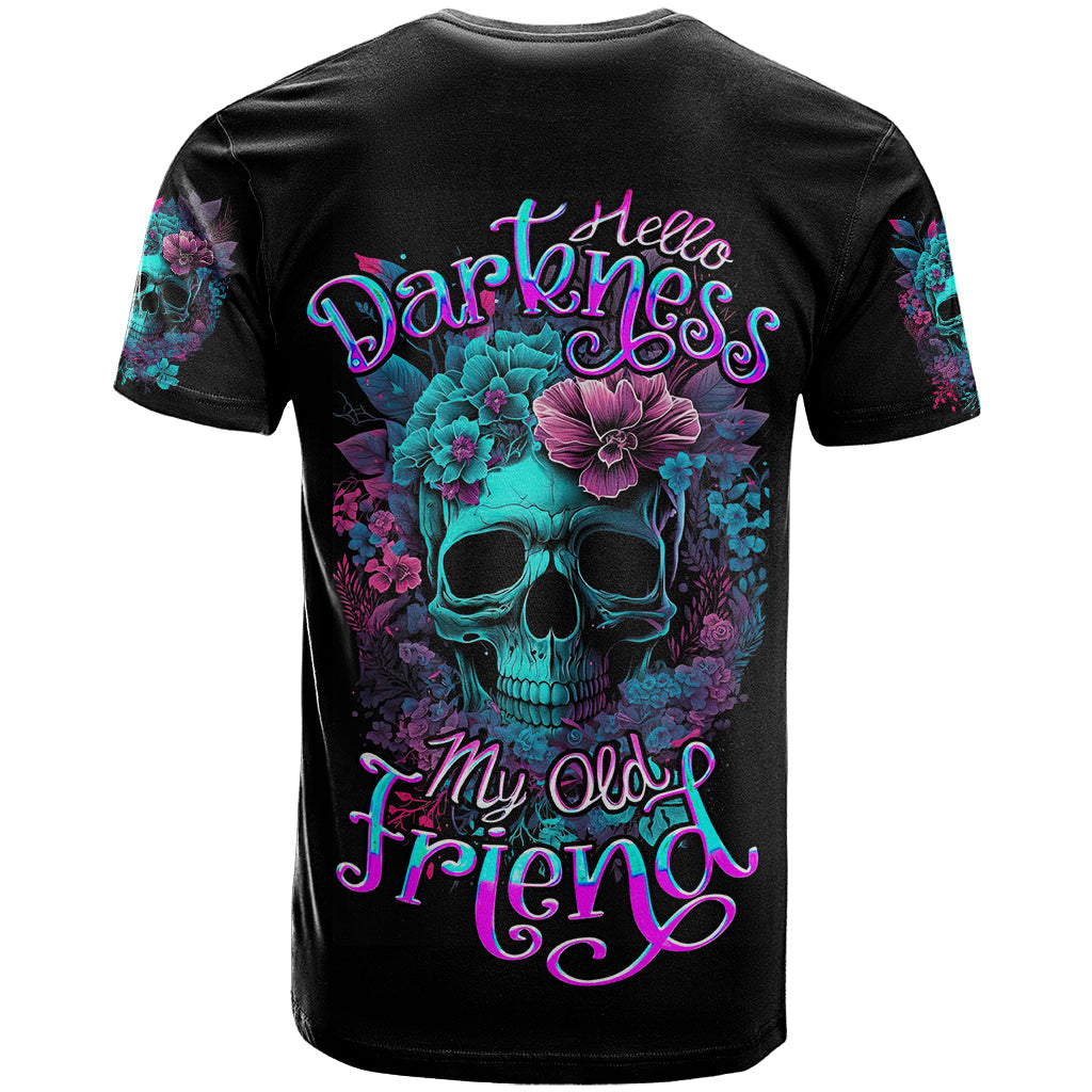 Flower Skull T-Shirt Hello Darkness My Old Friend Graphic Tee