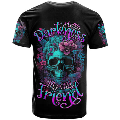 Flower Skull T-Shirt Hello Darkness My Old Friend Graphic Tee