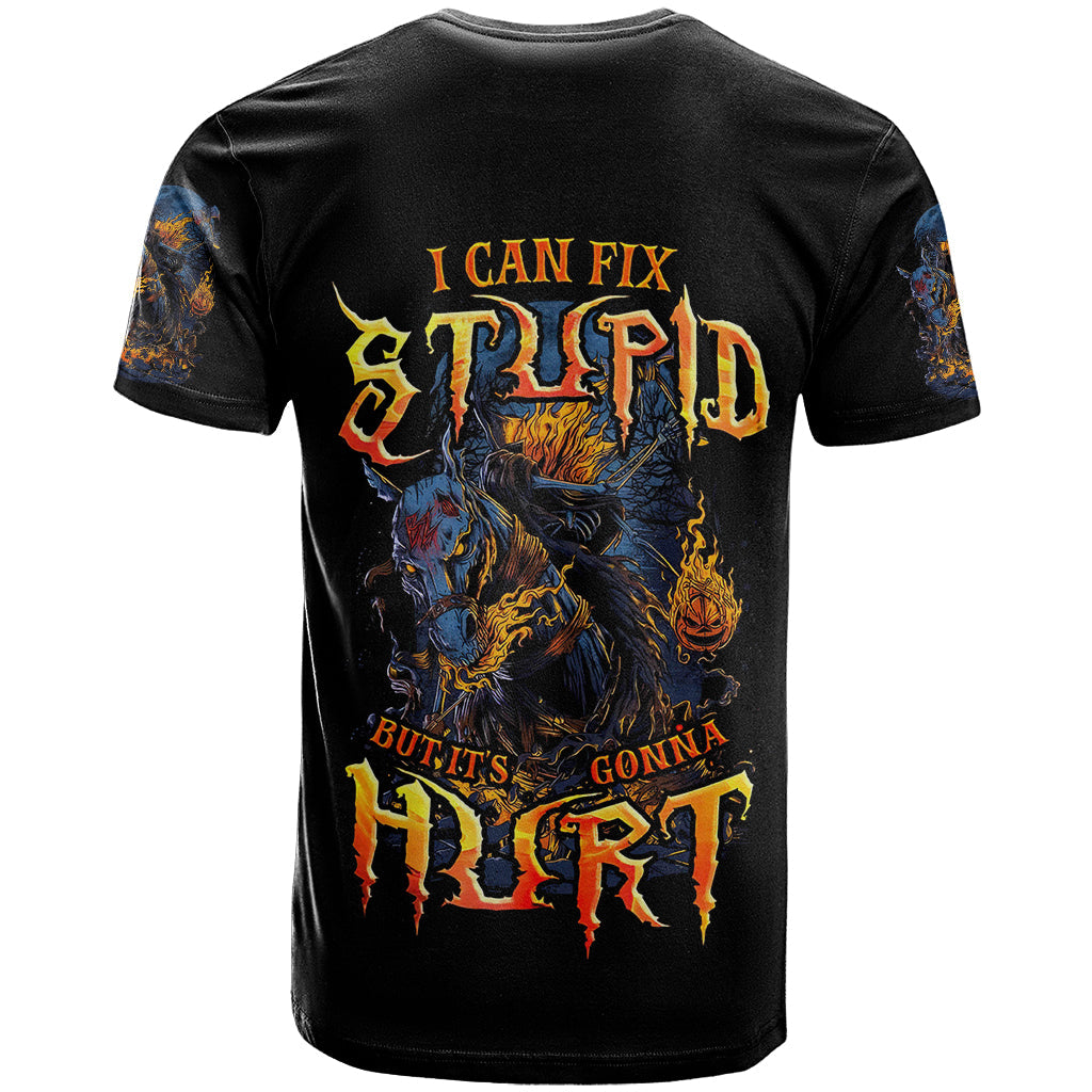 Jack O Lantern Skull T-Shirt I Can Fix Stupid But It's Gonna Hurt Graphic Tee