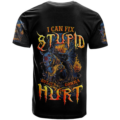 Jack O Lantern Skull T-Shirt I Can Fix Stupid But It's Gonna Hurt Graphic Tee