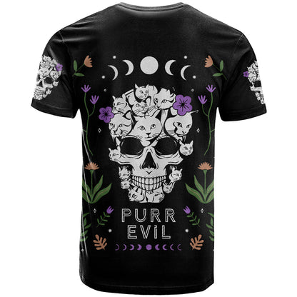 Cat Skull T-Shirt Purr Evill Graphic Tee