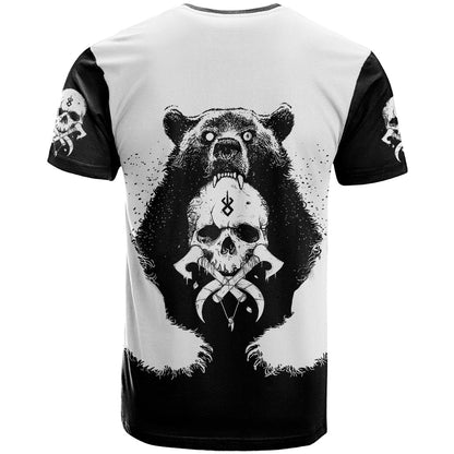 Viking Skull T-Shirt Bear Viking Cross Skull Graphic Tee