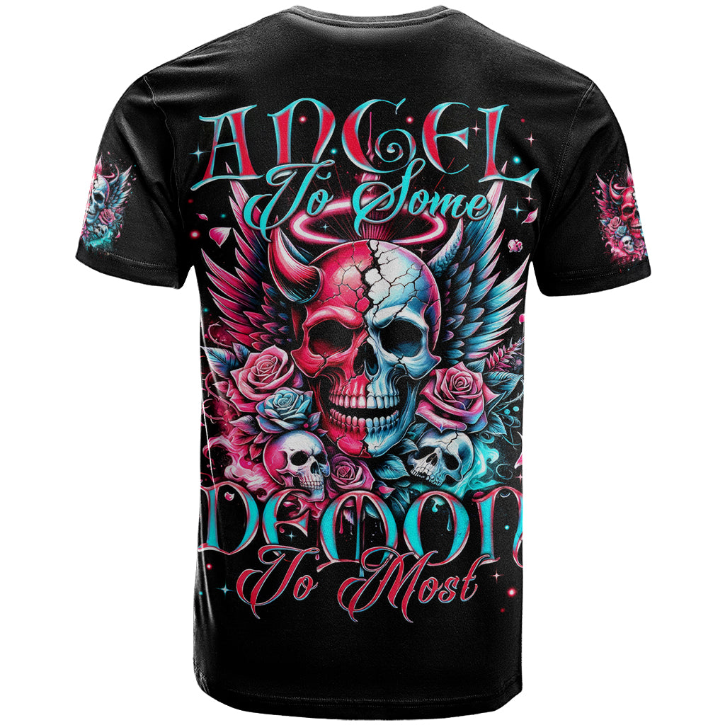 Couple Skull T-Shirt She Was And Angel Craving Chaos Demon Seeking Peace Graphic Tee