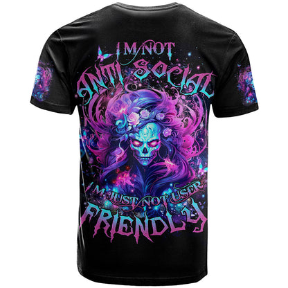 Lady Skull T-Shirt I'm Not Anti Social I'm Just Not User Friendly Graphic Tee
