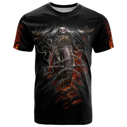 Flaming Skull T-Shirt Death Angel Riding Motocycle Graphic Tee