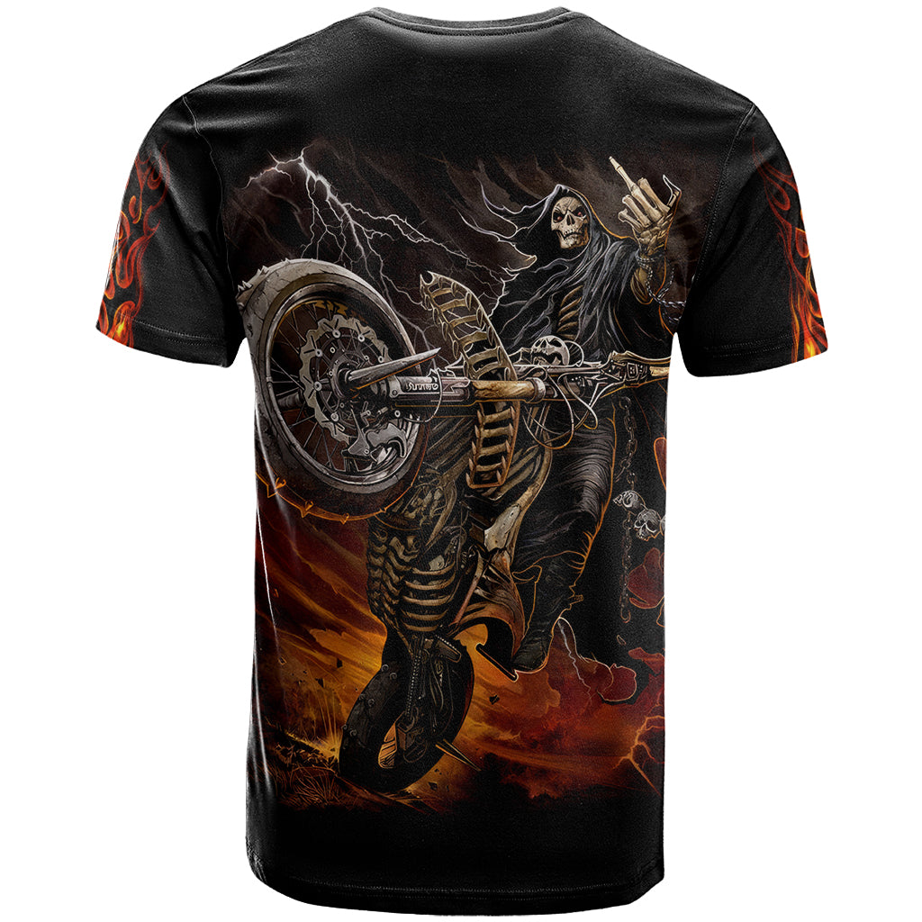 Flaming Skull T-Shirt Death Angel Riding Motocycle Graphic Tee