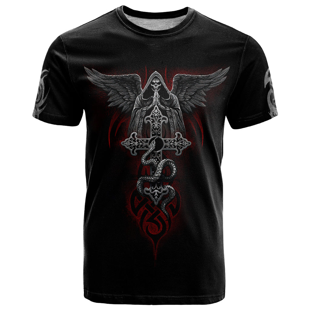 Skull T-Shirt Cross Snake Bloody Skull Graphic Tee
