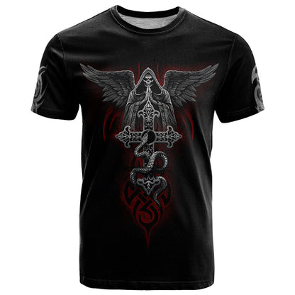Skull T-Shirt Cross Snake Bloody Skull Graphic Tee