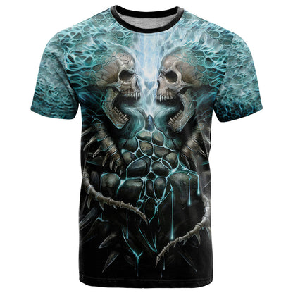 Flame Twin Skull T-Shirt Skeleton Inside Graphic Tee