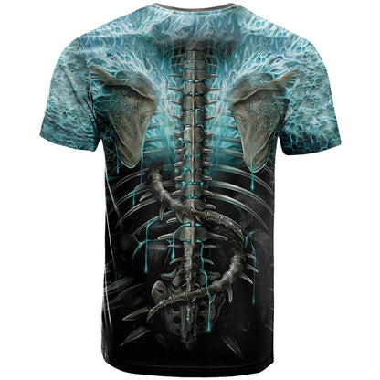 Flame Twin Skull T-Shirt Skeleton Inside Graphic Tee