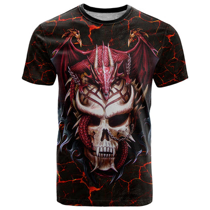Infernal Draconic Skull T-Shirt Embracing the Fiery Soul Graphic Tee