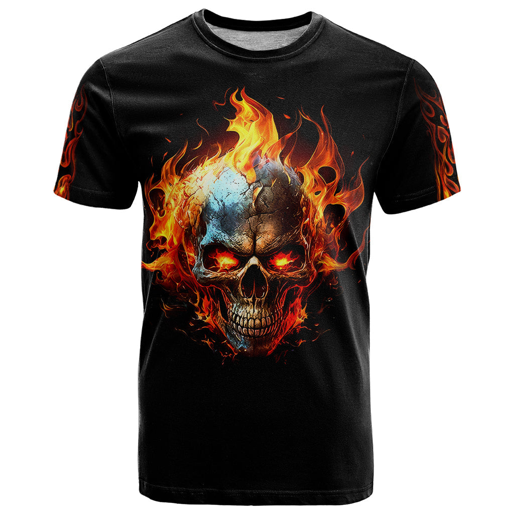 Flaming Skull T-Shirt Celestial Riders with Angel Wings Graphic Tee
