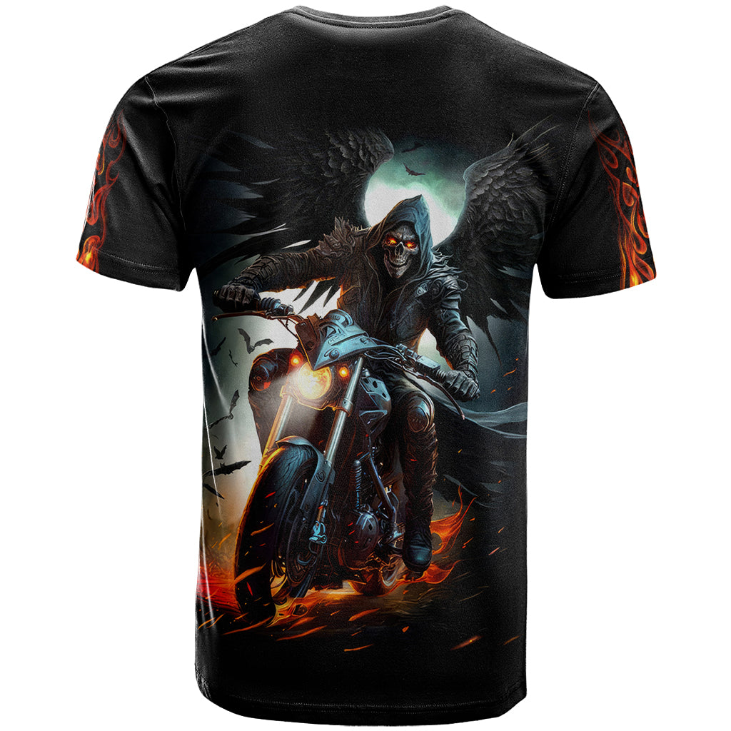 Flaming Skull T-Shirt Celestial Riders with Angel Wings Graphic Tee