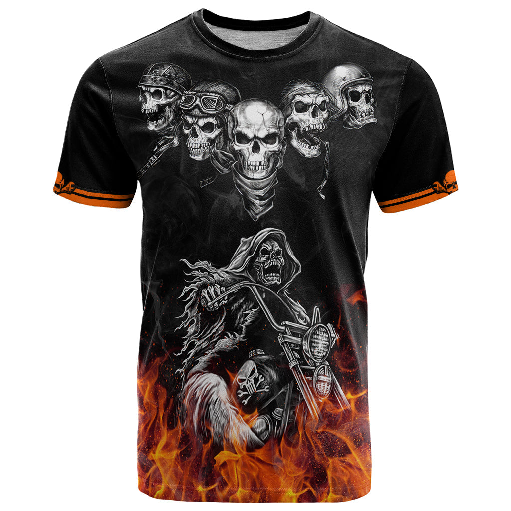 Skull T-Shirt Five Skull With Motocycle Graphic Tee