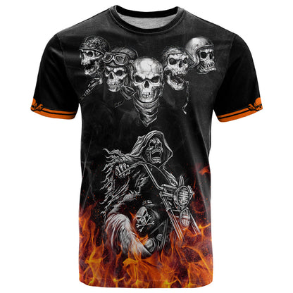 Skull T-Shirt Five Skull With Motocycle Graphic Tee