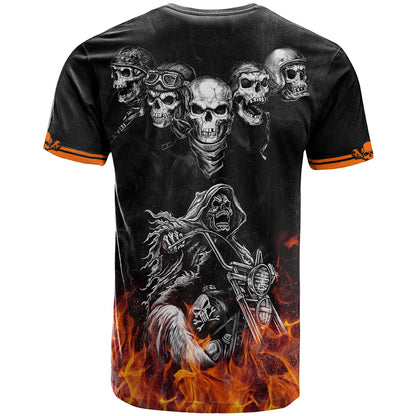 Skull T-Shirt Five Skull With Motocycle Graphic Tee