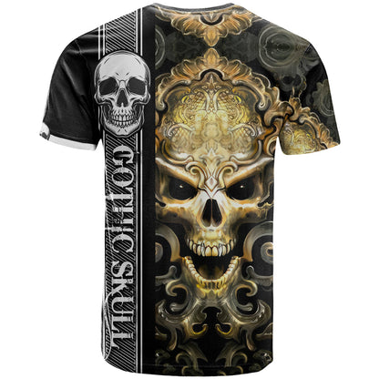 Golden Gothic Skull T-Shirt Embracing Ancient Elegance Graphic Tee