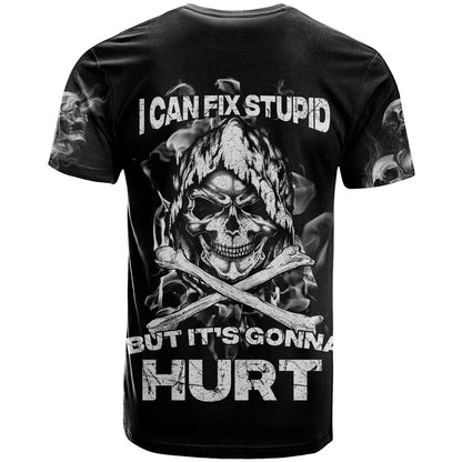 Skull T-Shirt I Can Fix Stupid Graphic Tee