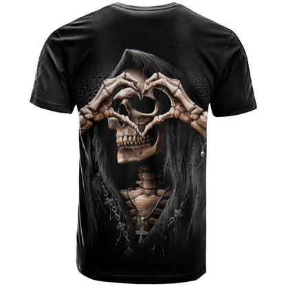Reaper Heart T-Shirt Eternal Embrace - Uniting Souls in the Realm of Skulls Graphic Tee