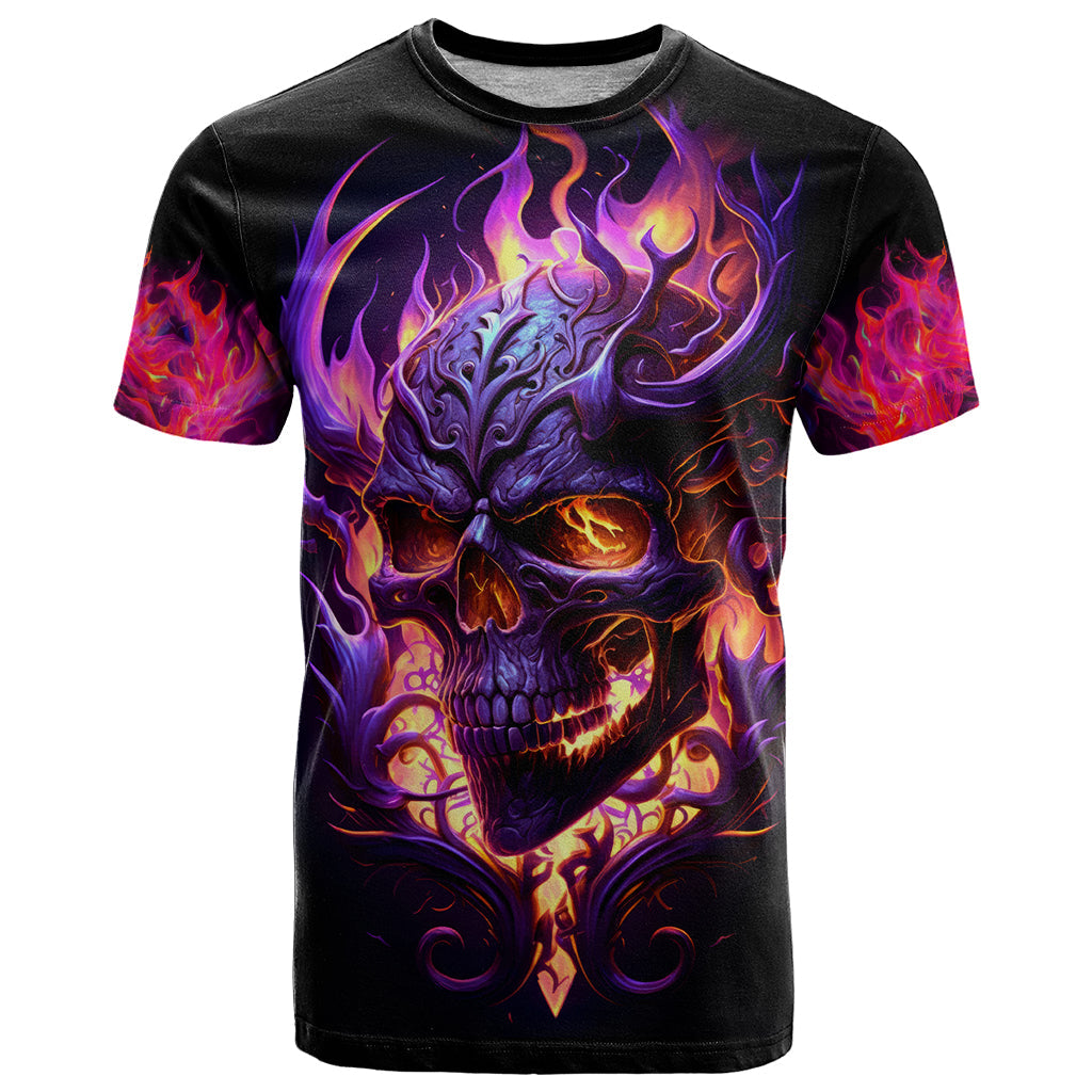 Skull T-Shirt Purple Skull Fire Graphic Tee