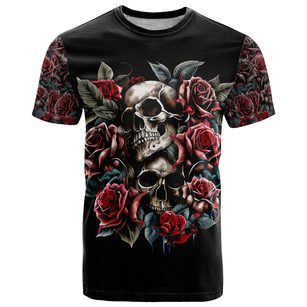 Skull T-Shirt Red Rose Graphic Tee