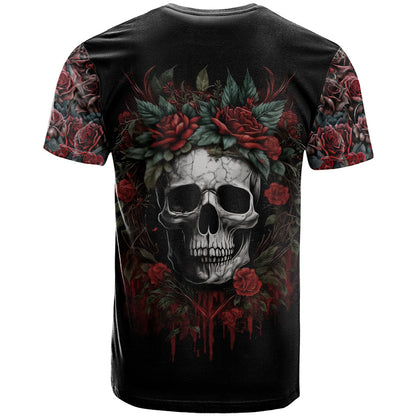 Skull T-Shirt Red Rose Graphic Tee