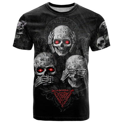 Skull T-Shirt No See No Hear No Speak Evil Graphic Tee