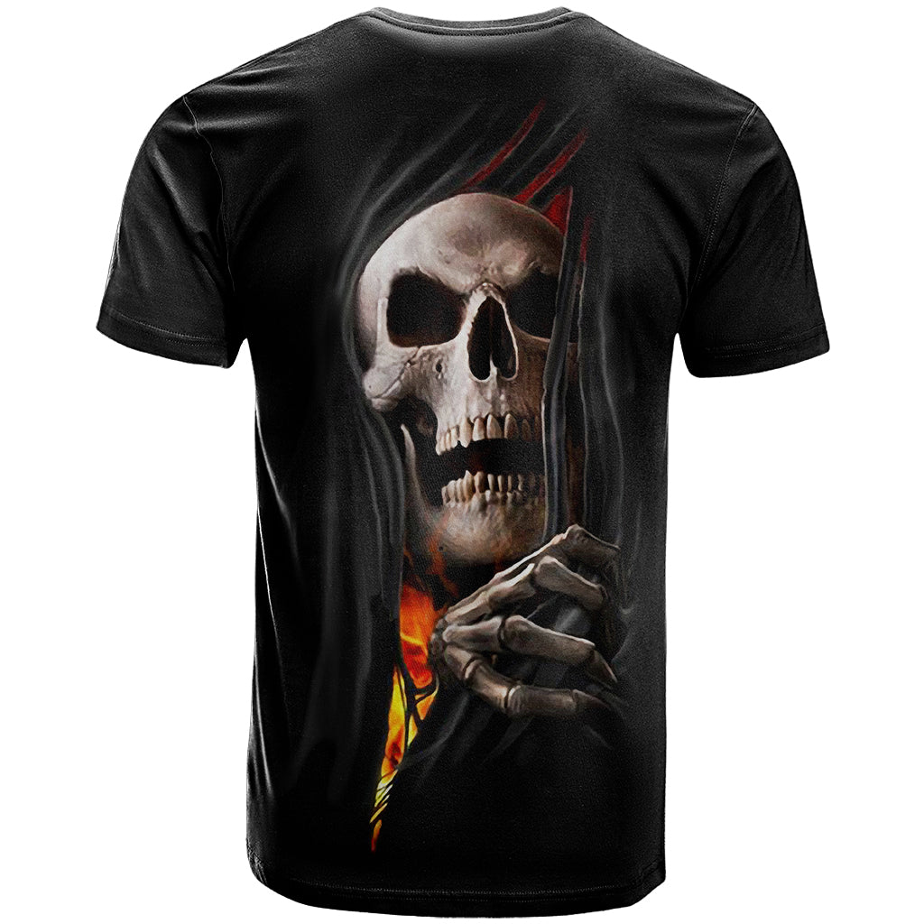 Skull T-Shirt Skeleton Ripped Inside Flame Graphic Tee