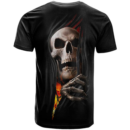 Skull T-Shirt Skeleton Ripped Inside Flame Graphic Tee