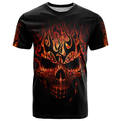 Skull T-Shirt Fire Skull Tattoo Scream Graphic Tee