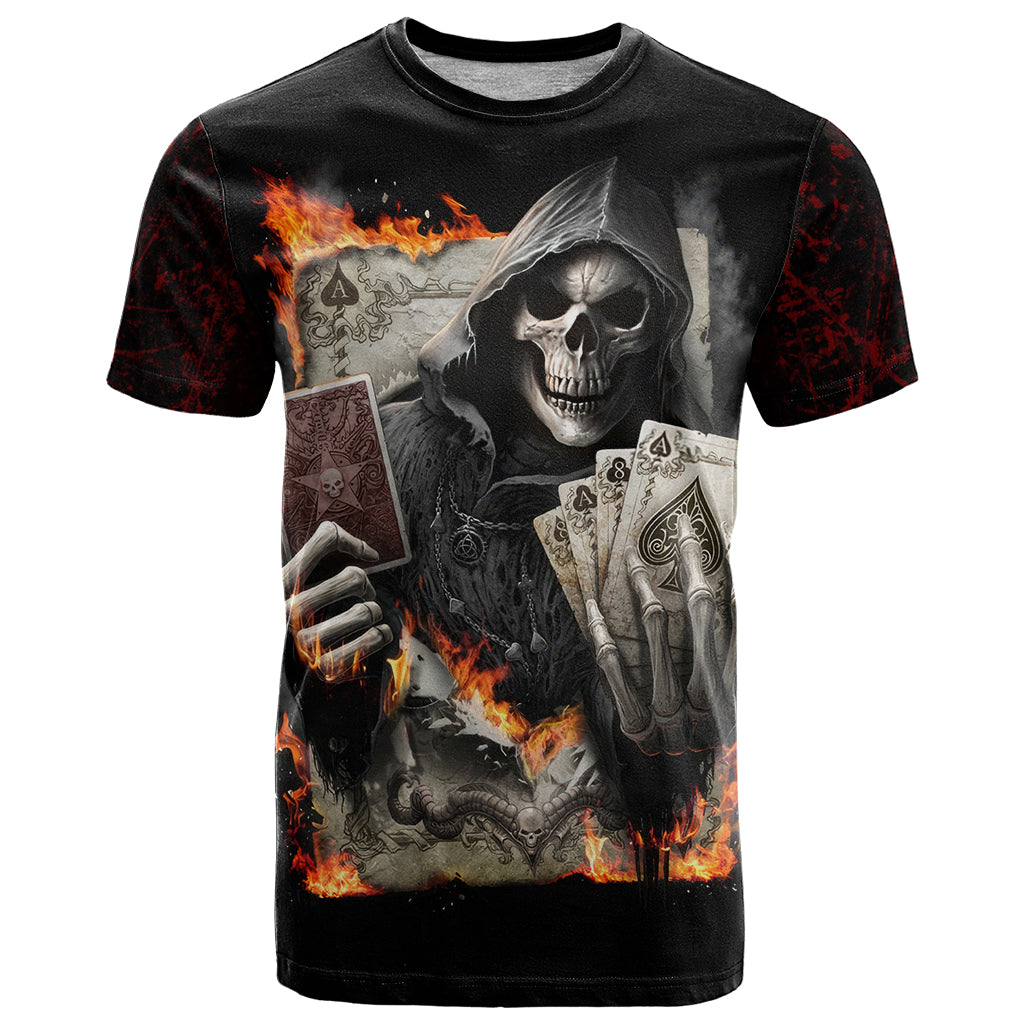 Skull T-Shirt Gambling Death Fire Graphic Tee