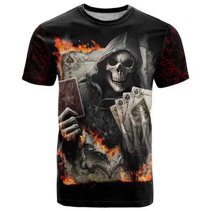 Skull T-Shirt Gambling Death Fire Graphic Tee