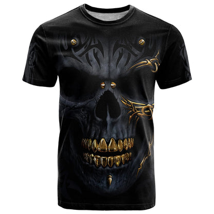 Skull T-Shirt Golden Skull Gangster Graphic Tee