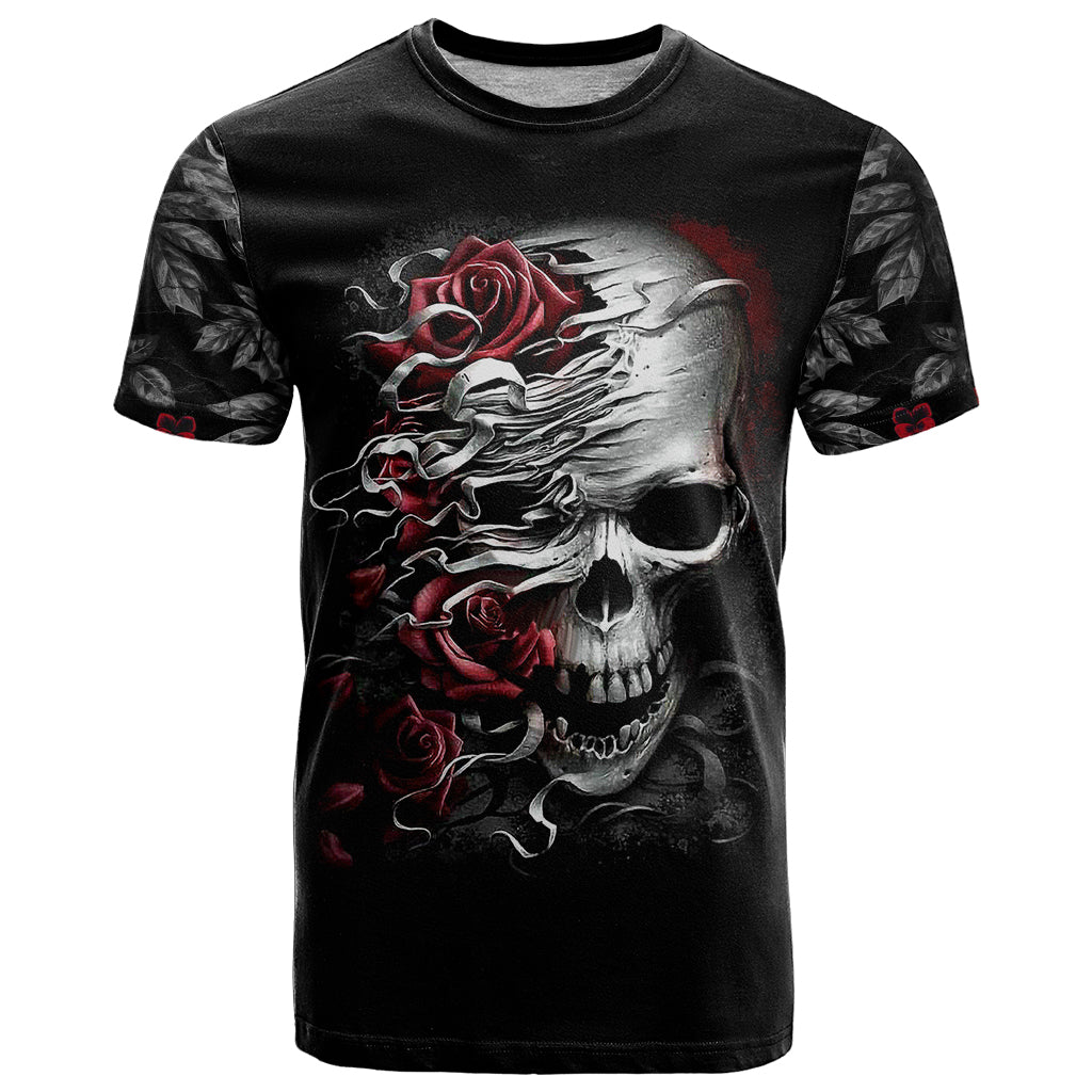 Skull T-Shirt Three Skull No See Evil Rose Graphic Tee
