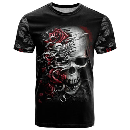 Skull T-Shirt Three Skull No See Evil Rose Graphic Tee