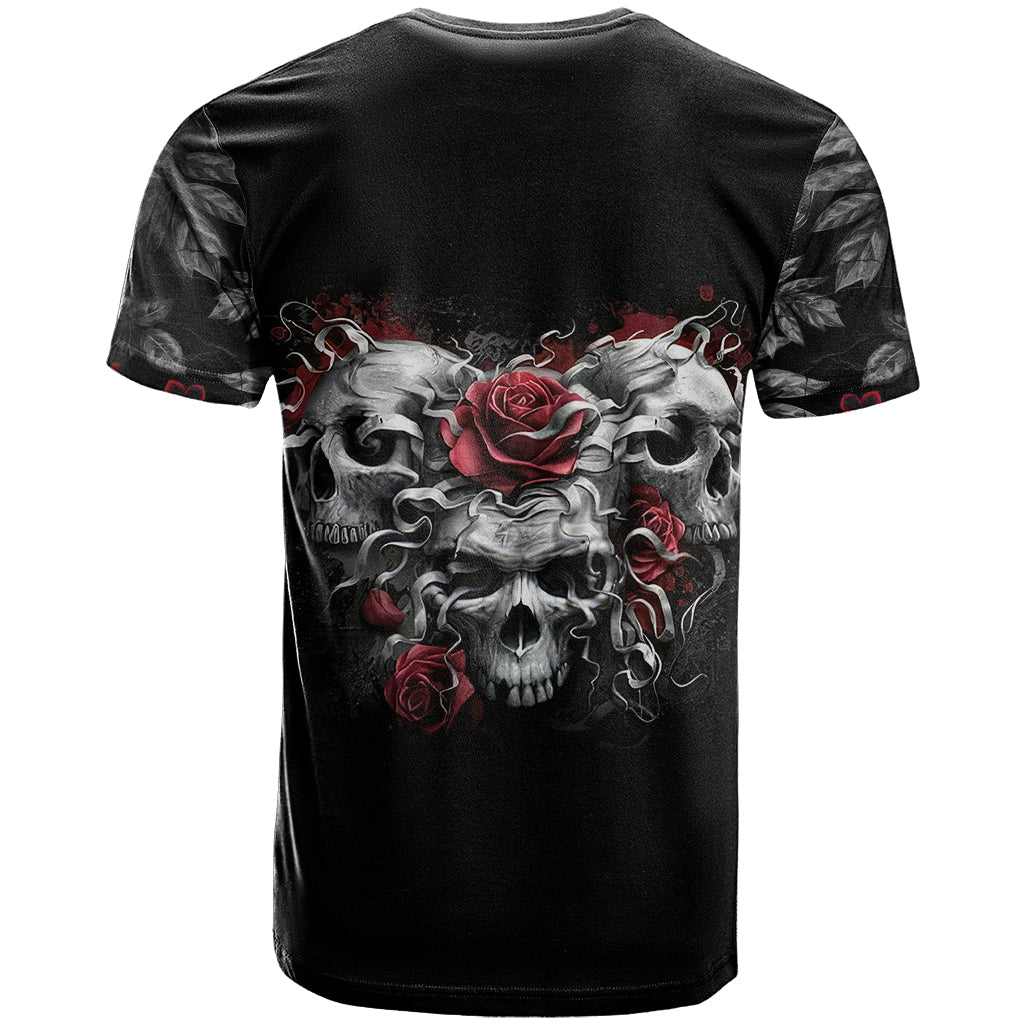 Skull T-Shirt Three Skull No See Evil Rose Graphic Tee