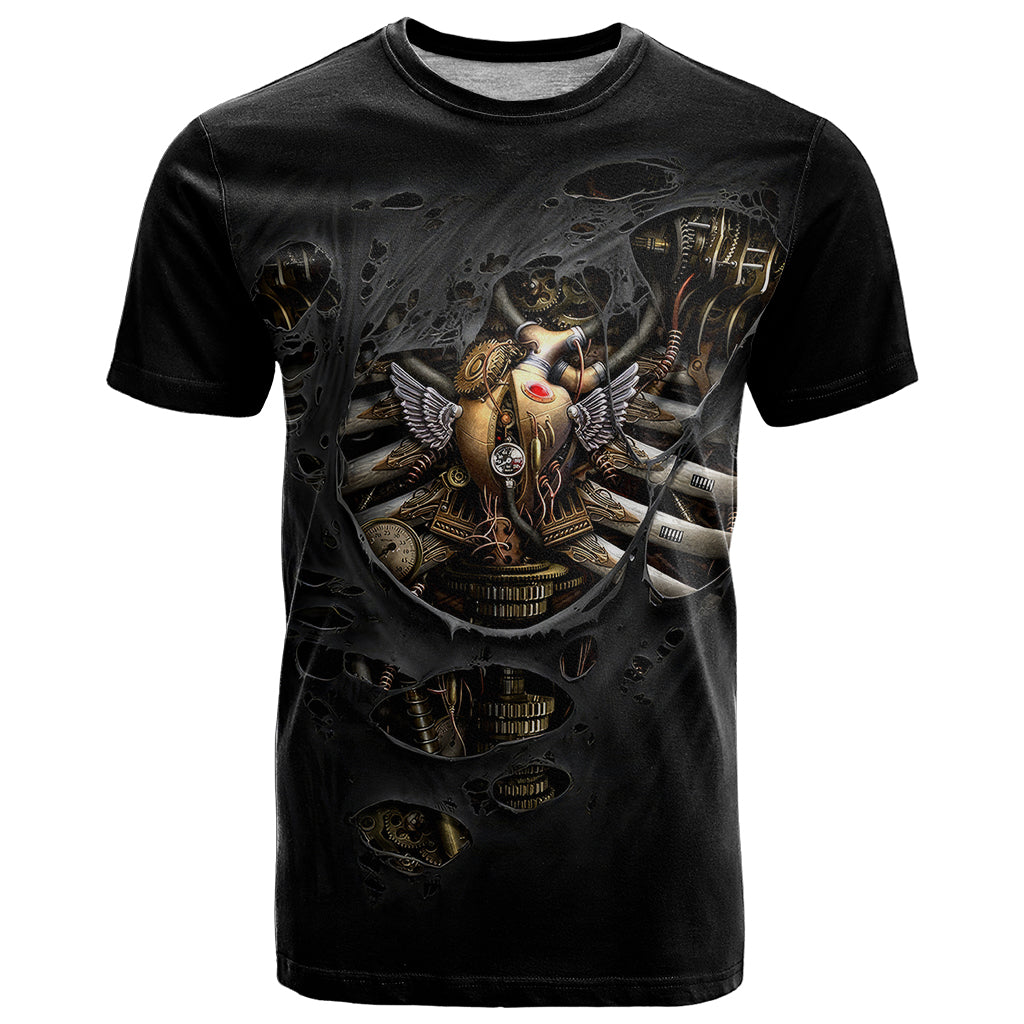 Skull T-Shirt Skeleton Steampunk Heart Inside Graphic Tee