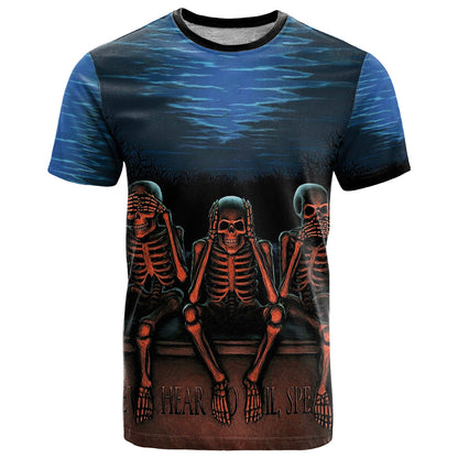 Skull T-Shirt Three Skeleton No See No Speak No Hear Graphic Tee