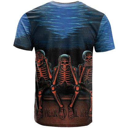 Skull T-Shirt Three Skeleton No See No Speak No Hear Graphic Tee
