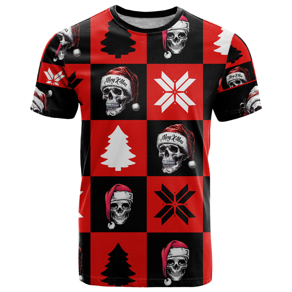 Skull Santa T-Shirt Pattern Skull Santa Ugly Christmas Graphic Tee
